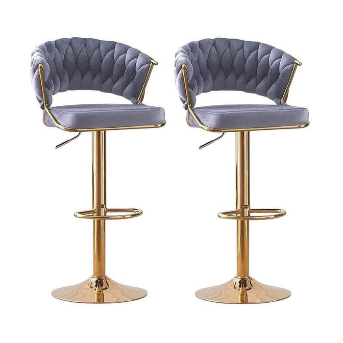 2X Height Grey Velvet Padded Golden Round Base Barstools Chairs