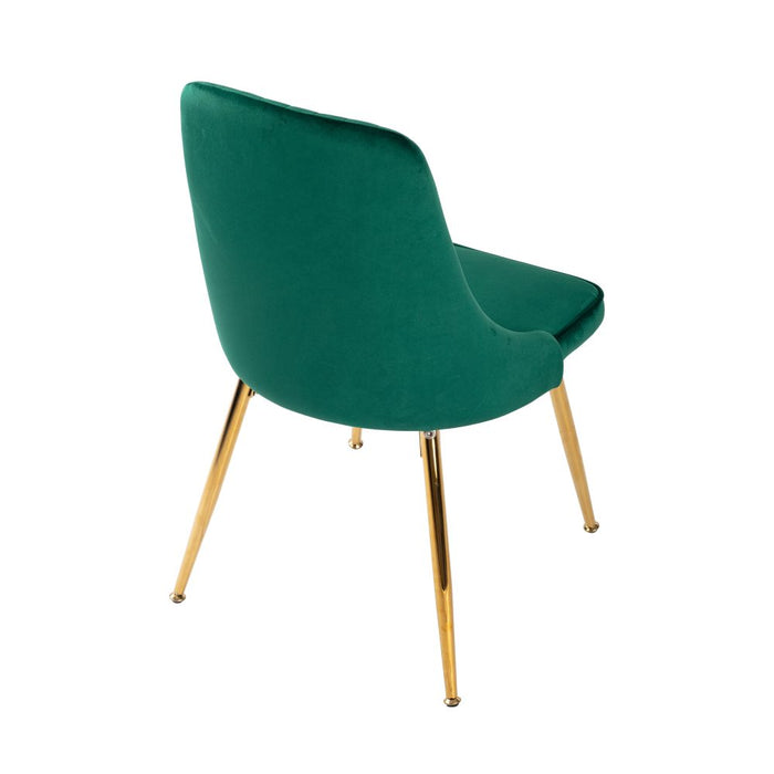 Viva Forever Set Of 2 Green Velvet Dining Chairs-Art Deco Design With Gold Metal Legs