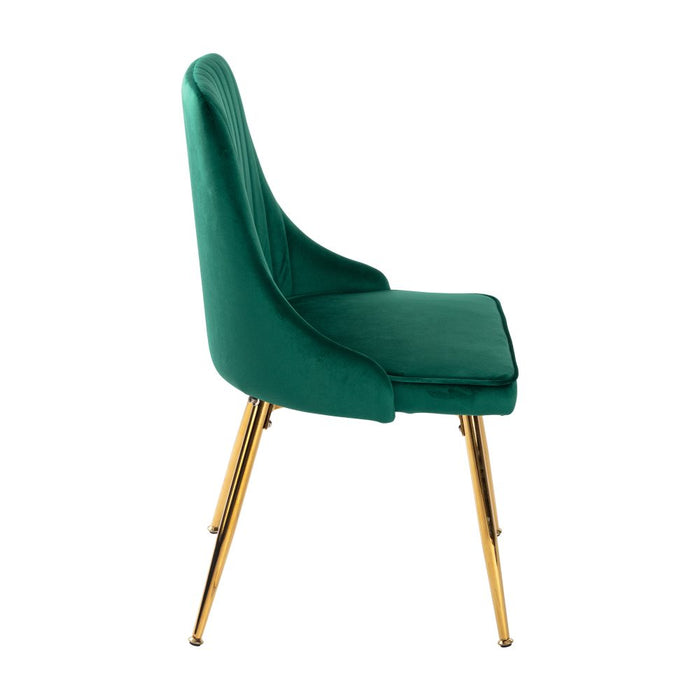 Viva Forever Set Of 2 Green Velvet Dining Chairs-Art Deco Design With Gold Metal Legs