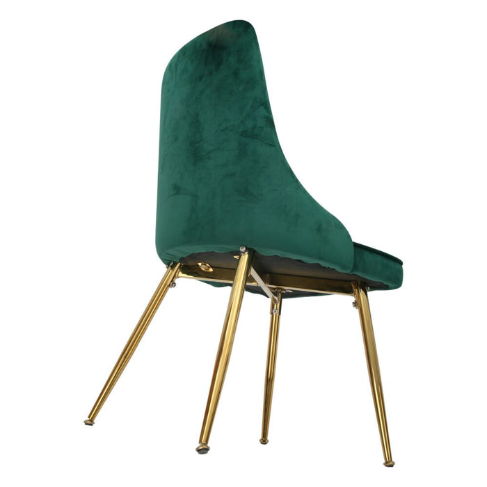 Viva Forever Set Of 2 Green Velvet Dining Chairs-Art Deco Design With Gold Metal Legs