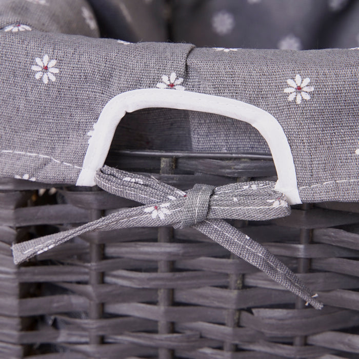 Grey Bedside Table With Wicker Basket