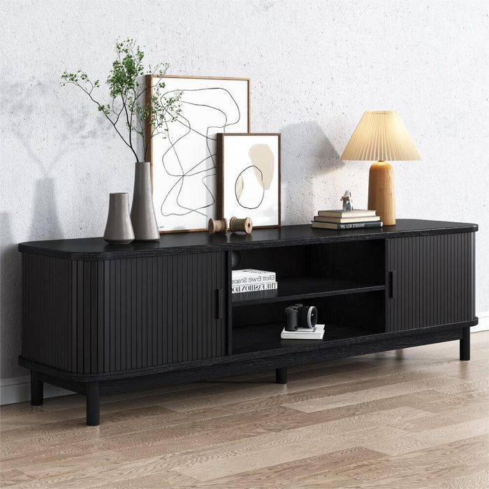 160Cm Ribbed Black Entertainment Unit