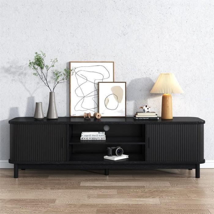 160Cm Ribbed Black Entertainment Unit