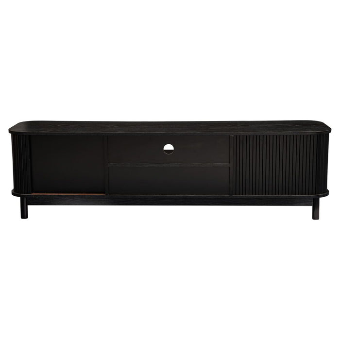 160Cm Ribbed Black Entertainment Unit