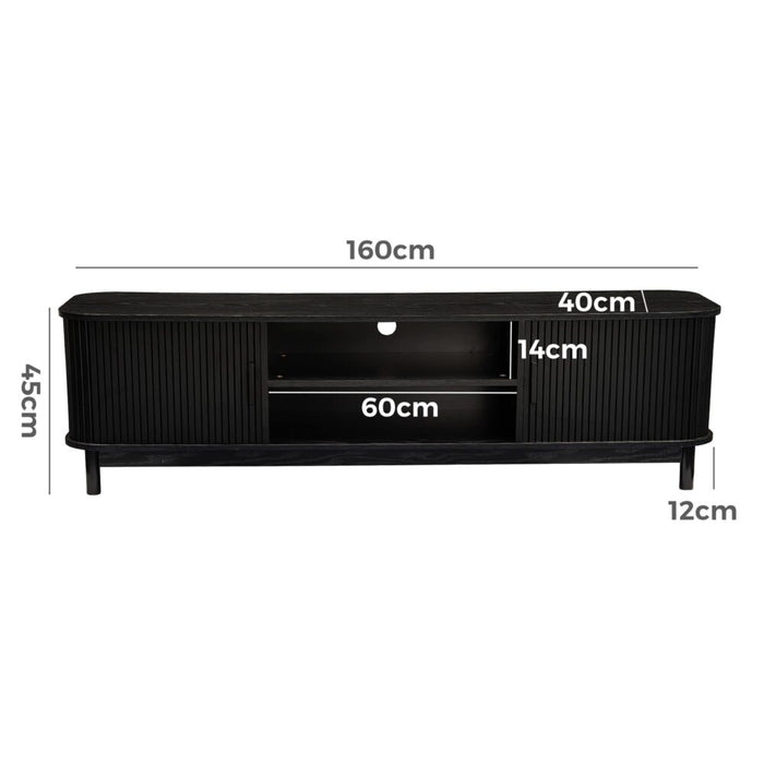 160Cm Ribbed Black Entertainment Unit