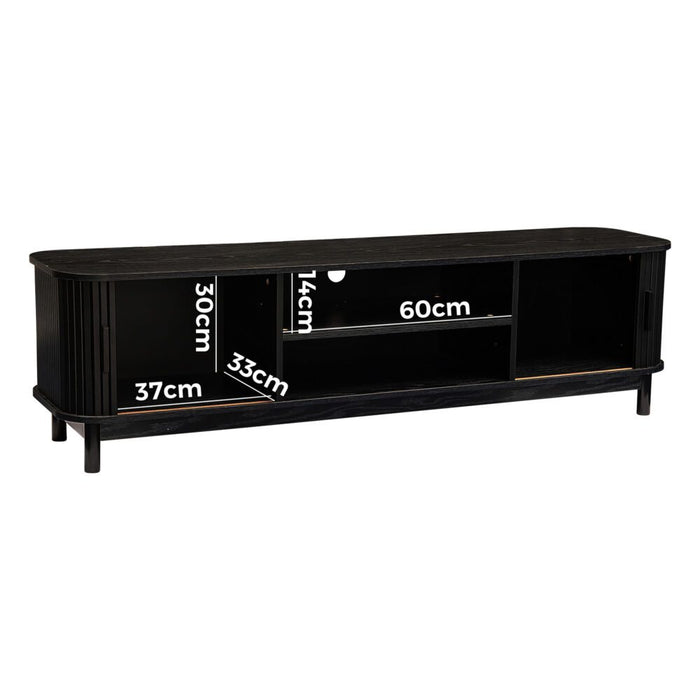 160Cm Ribbed Black Entertainment Unit