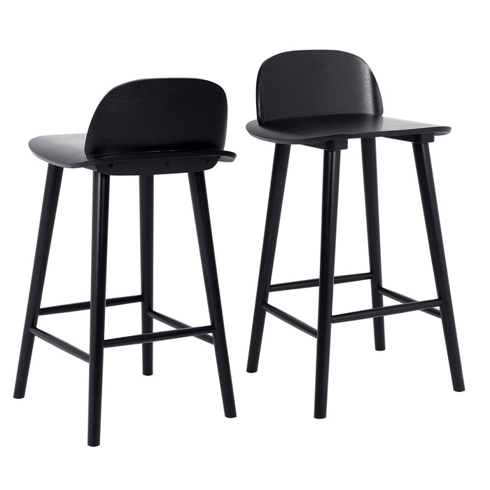 2X Wooden Bar Stool Dining Chair Ash Wood Elise 65Cm Black