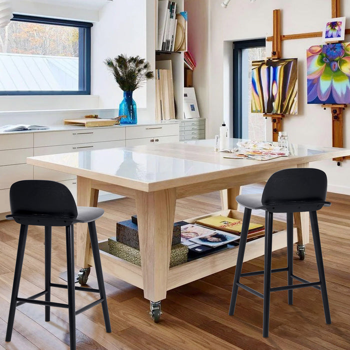 2X Wooden Bar Stool Dining Chair Ash Wood Elise 65Cm Black