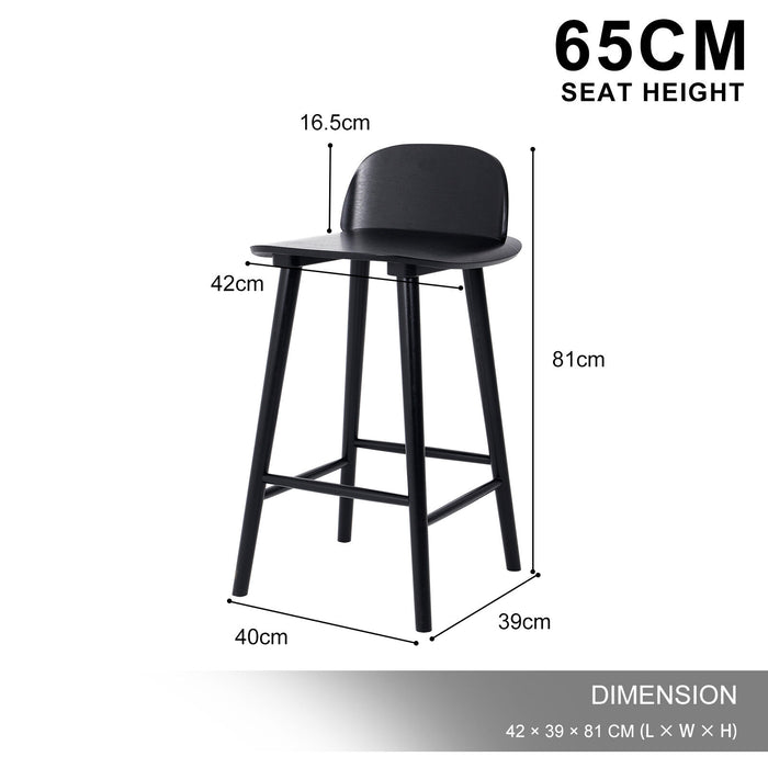2X Wooden Bar Stool Dining Chair Ash Wood Elise 65Cm Black
