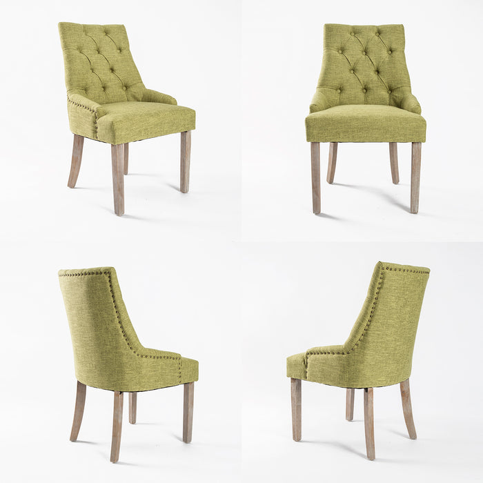 4X French Provincial Dining Chair Oak Leg Amour Green