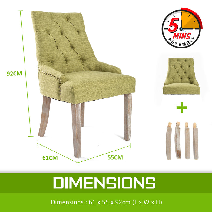 4X French Provincial Dining Chair Oak Leg Amour Green
