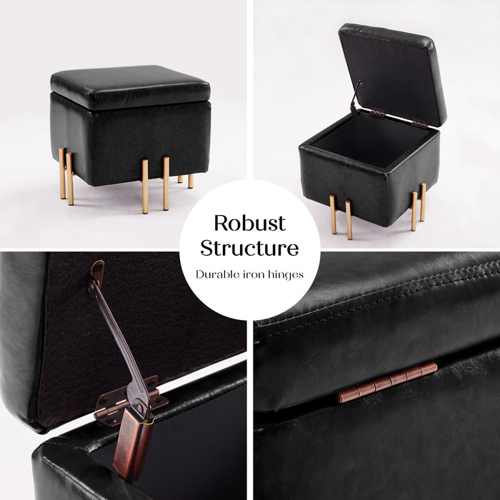 2X Storage Ottoman Foot Stool Cube Tuffet Seat 45Cm Pu Leather Black