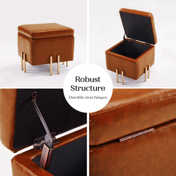 2X Storage Ottoman Foot Stool Cube Tuffet Seat 45Cm Pu Leather Brown