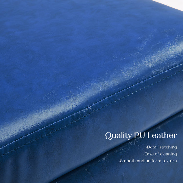 2X Storage Ottoman Foot Stool Cube Tuffet Seat 45Cm Pu Leather Blue