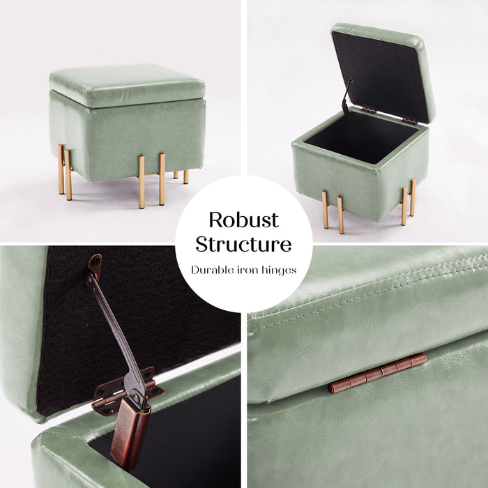 2X Storage Ottoman Foot Stool Cube Tuffet Seat 45Cm Pu Leather Green