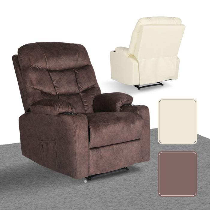 8-Point Electric Massage Recliner Chair - Leathaire Lounge Sofa Armchair Avery Brown