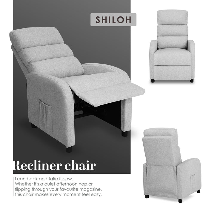 Home Recliner Chair - Linen Fabric Sofa Lounge Armchair Shiloh Grey