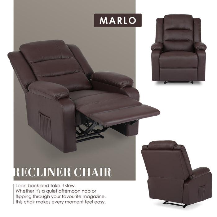 Home Recliner Chair - Pu Leather Sofa Lounge Armchair Marlo Brown