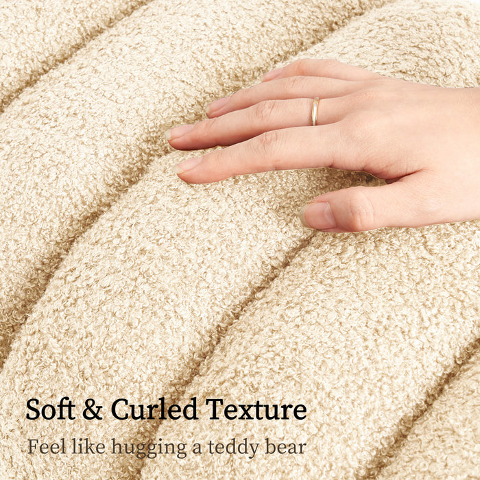 2X Ridge Arch Ottoman Stool Teddy Fleece Fabric Foot Rest 45Cm Beige