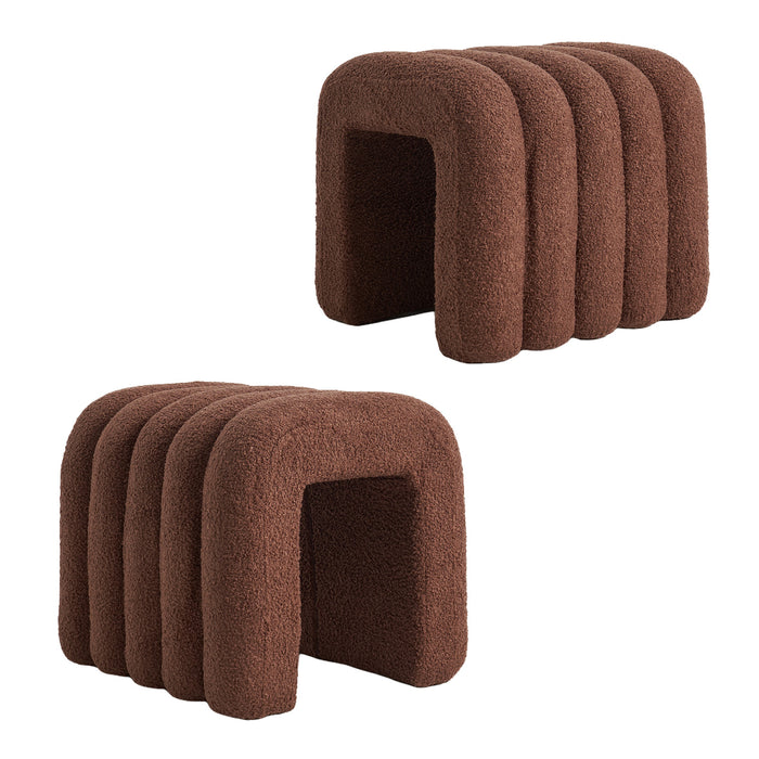 2X Ridge Arch Ottoman Stool Teddy Fleece Fabric Foot Rest 45Cm Brown