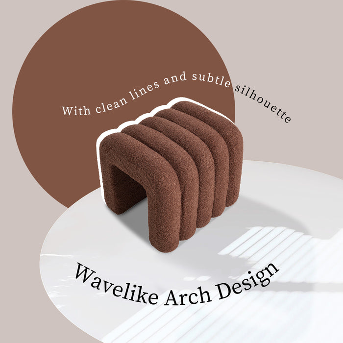 2X Ridge Arch Ottoman Stool Teddy Fleece Fabric Foot Rest 45Cm Brown