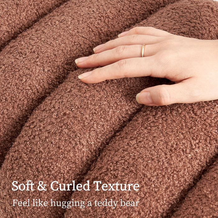 2X Ridge Arch Ottoman Stool Teddy Fleece Fabric Foot Rest 45Cm Brown