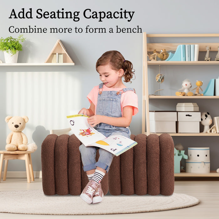 2X Ridge Arch Ottoman Stool Teddy Fleece Fabric Foot Rest 45Cm Brown