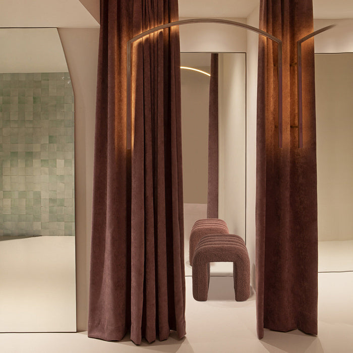 2X Ridge Arch Ottoman Stool Teddy Fleece Fabric Foot Rest 45Cm Brown