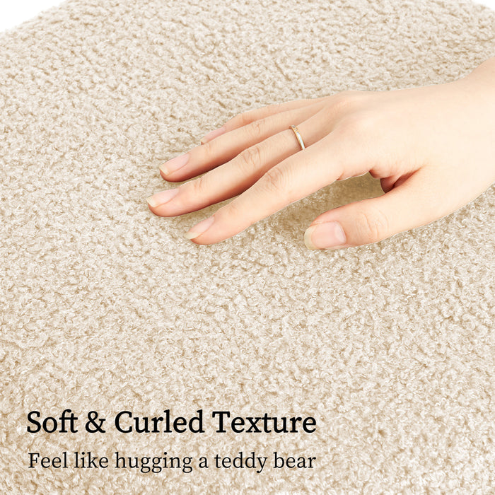 2X Round Stacked Ottoman Stool Teddy Fleece Fabric Foot Rest 38Cm Beige
