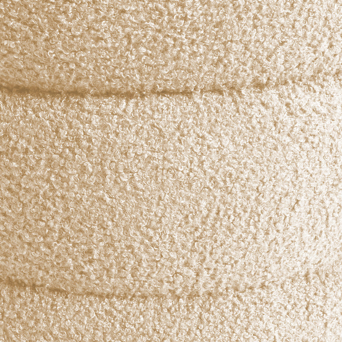 2X Round Stacked Ottoman Stool Teddy Fleece Fabric Foot Rest 38Cm Beige