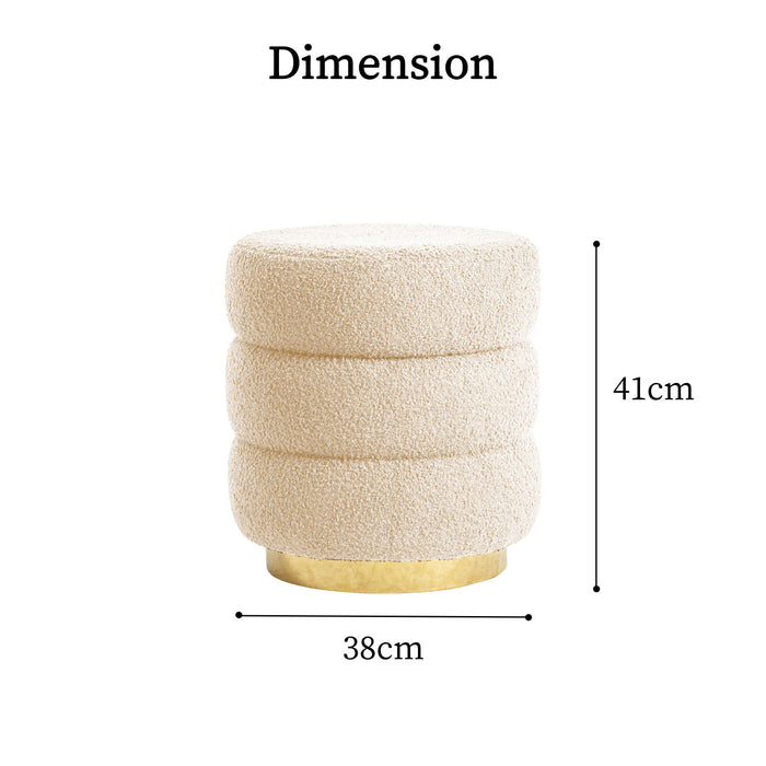 2X Round Stacked Ottoman Stool Teddy Fleece Fabric Foot Rest 38Cm Beige