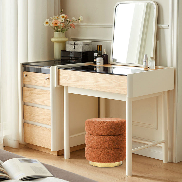 2X Round Stacked Ottoman Stool Teddy Fleece Fabric Foot Rest 38Cm Orange