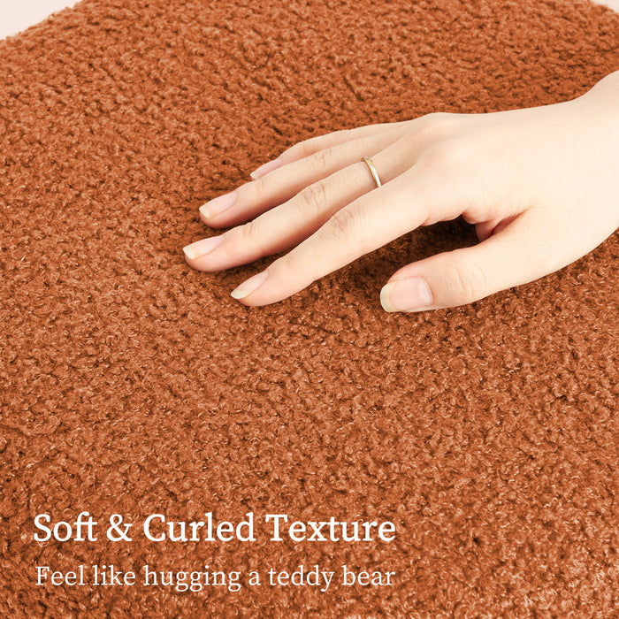 2X Round Stacked Ottoman Stool Teddy Fleece Fabric Foot Rest 38Cm Orange