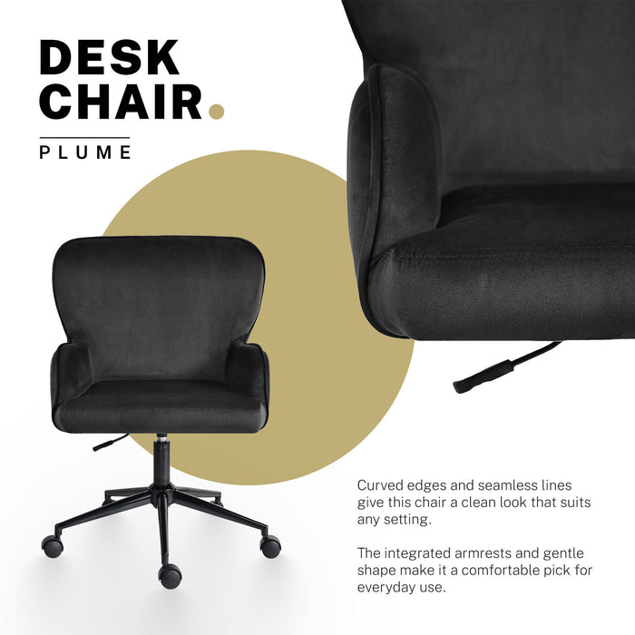 Desk Armchair - Home Office Swivel Chair Adjustable Height Seat Plume Black