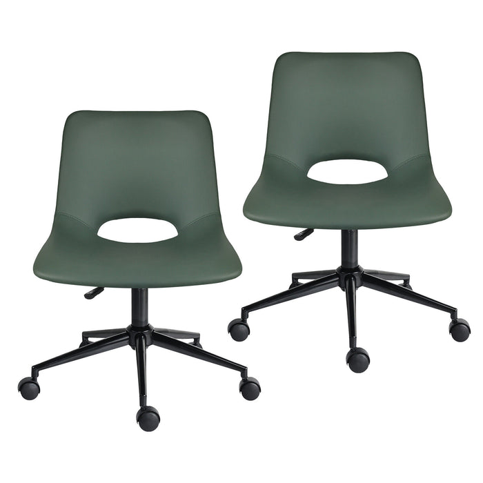 2 Set Office Desk Chair - Pu Leather Home Swivel Chair Cut-Out Seat Halo Green