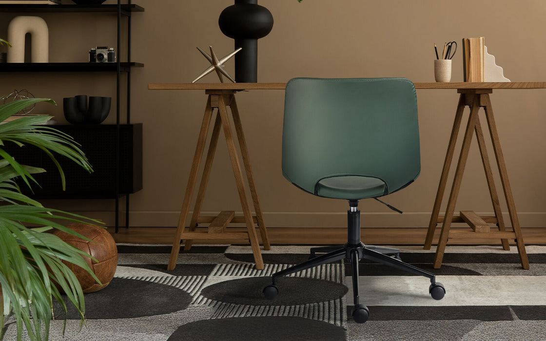 2 Set Office Desk Chair - Pu Leather Home Swivel Chair Cut-Out Seat Halo Green