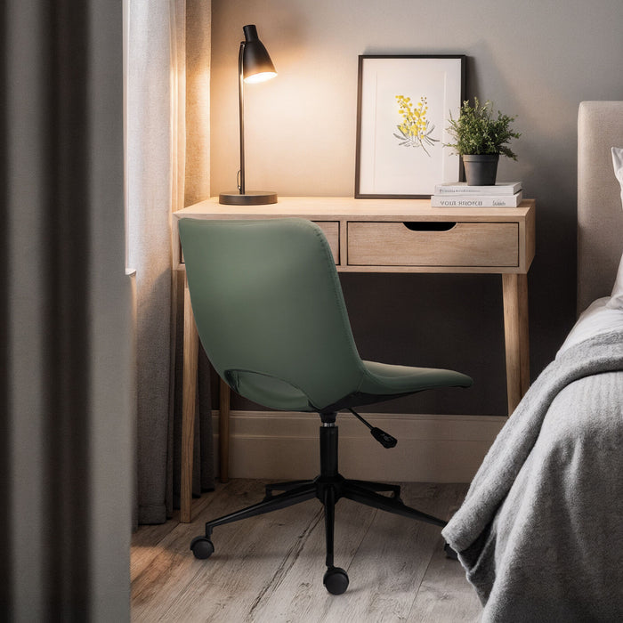 2 Set Office Desk Chair - Pu Leather Home Swivel Chair Cut-Out Seat Halo Green