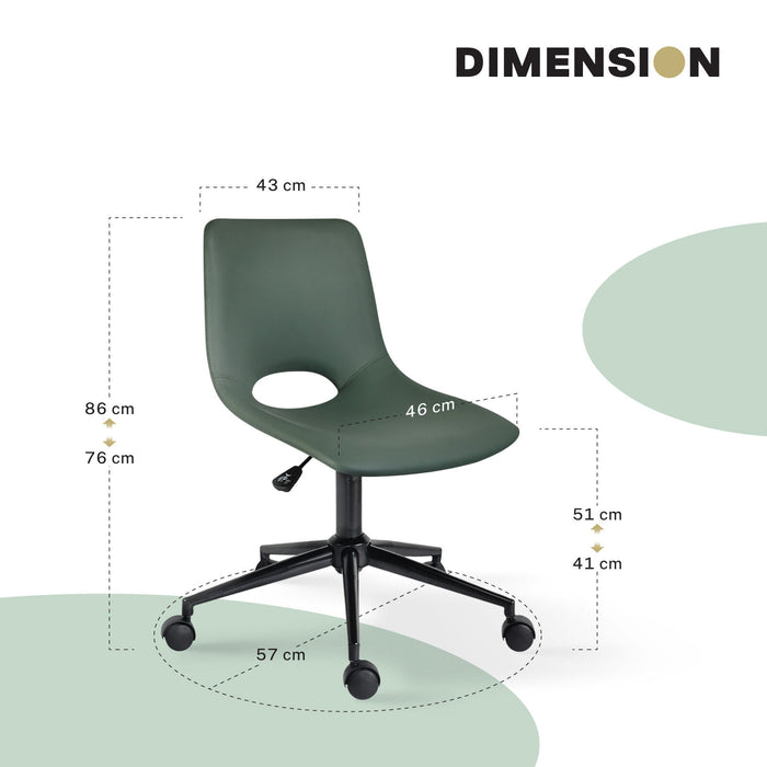 2 Set Office Desk Chair - Pu Leather Home Swivel Chair Cut-Out Seat Halo Green