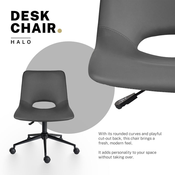 2 Set Office Desk Chair - Pu Leather Home Swivel Chair Cut-Out Seat Halo Grey