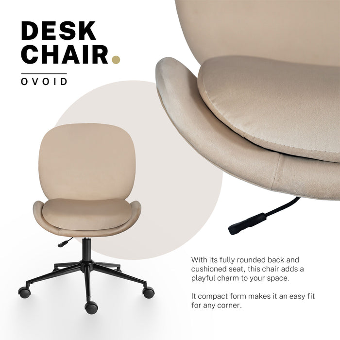 Office Desk Chair - Velvet Armless Swivel Study Seat Ovoid Pale Khaki