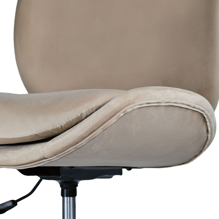 Office Desk Chair - Velvet Armless Swivel Study Seat Ovoid Pale Khaki