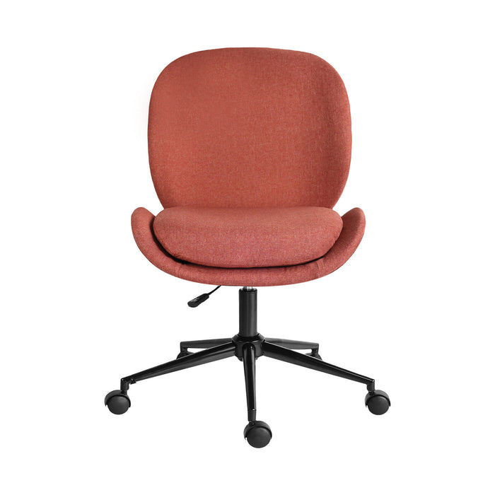 Office Desk Chair - Linen Fabric Armless Swivel Study Seat Ovoid Earthy Red