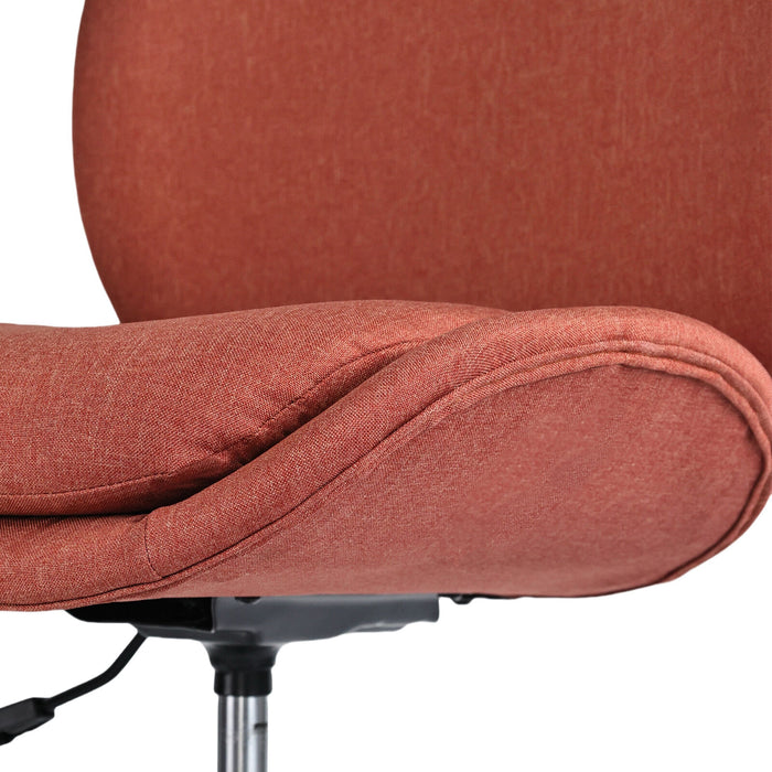 Office Desk Chair - Linen Fabric Armless Swivel Study Seat Ovoid Earthy Red