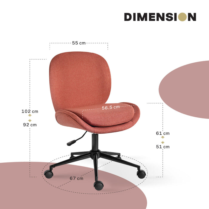 Office Desk Chair - Linen Fabric Armless Swivel Study Seat Ovoid Earthy Red