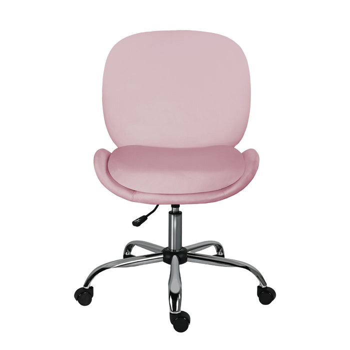 Office Desk Chair - Velvet Armless Swivel Study Seat Ovoid Pink