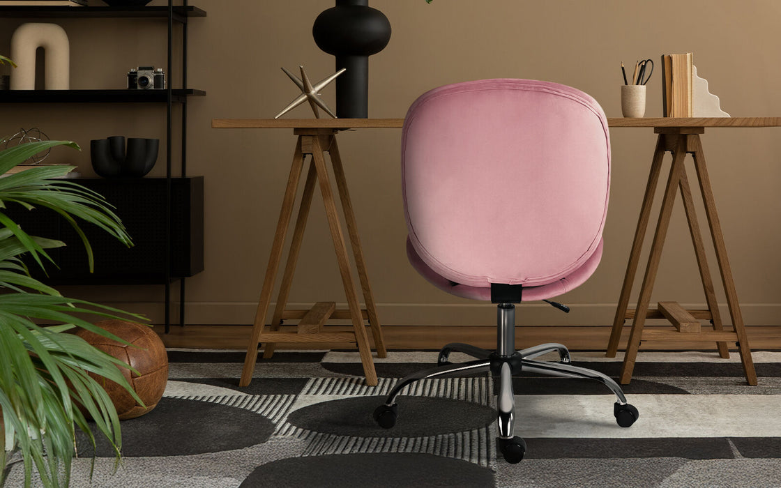 Office Desk Chair - Velvet Armless Swivel Study Seat Ovoid Pink