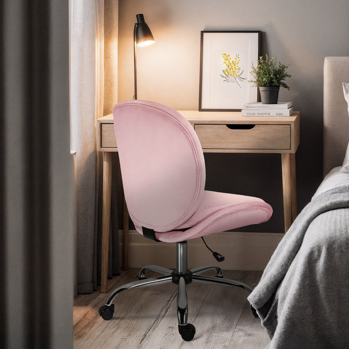 Office Desk Chair - Velvet Armless Swivel Study Seat Ovoid Pink