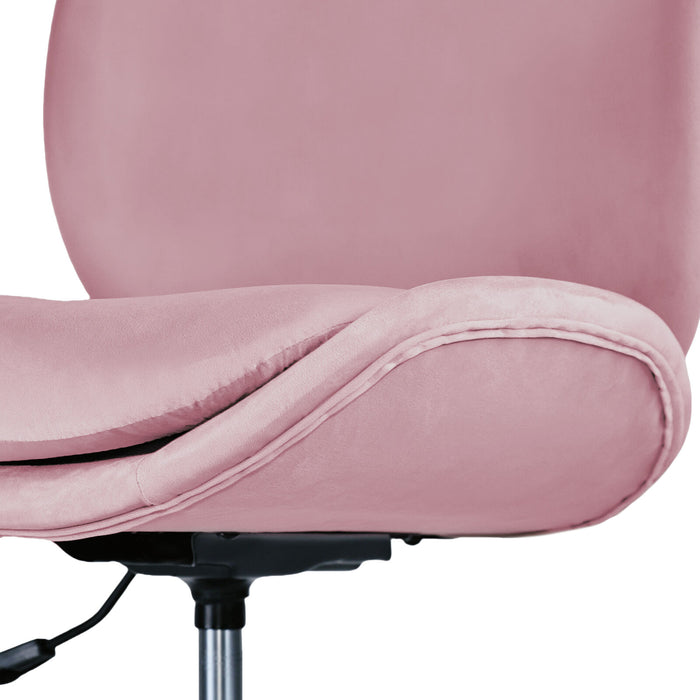 Office Desk Chair - Velvet Armless Swivel Study Seat Ovoid Pink