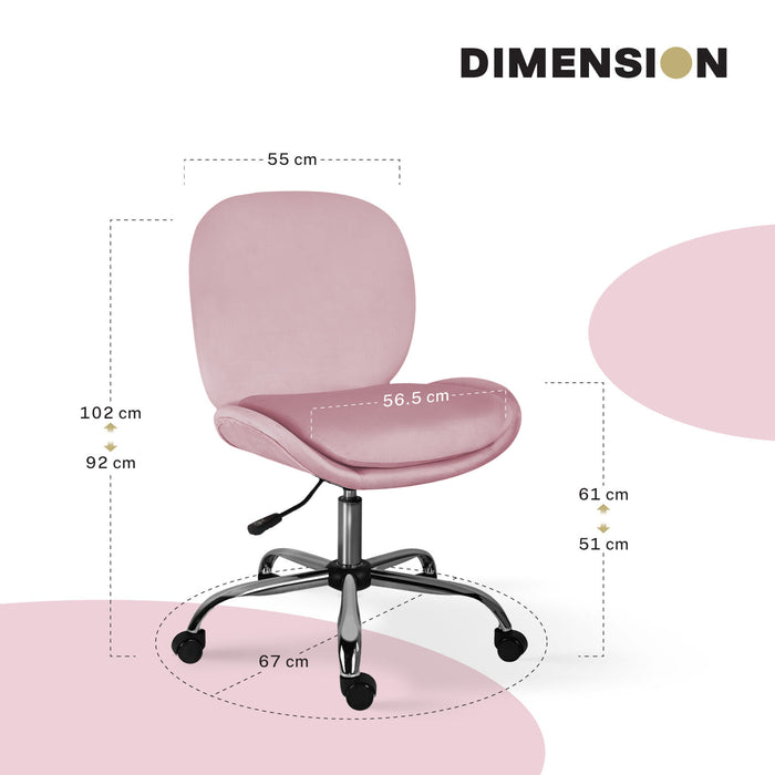 Office Desk Chair - Velvet Armless Swivel Study Seat Ovoid Pink