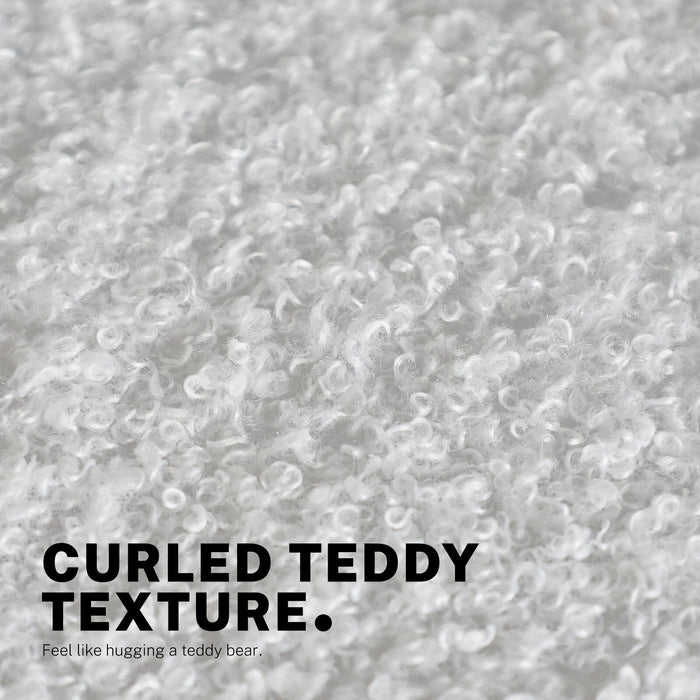 Office Desk Chair - Teddy Boucle Armless Swivel Study Seat Ovoid White